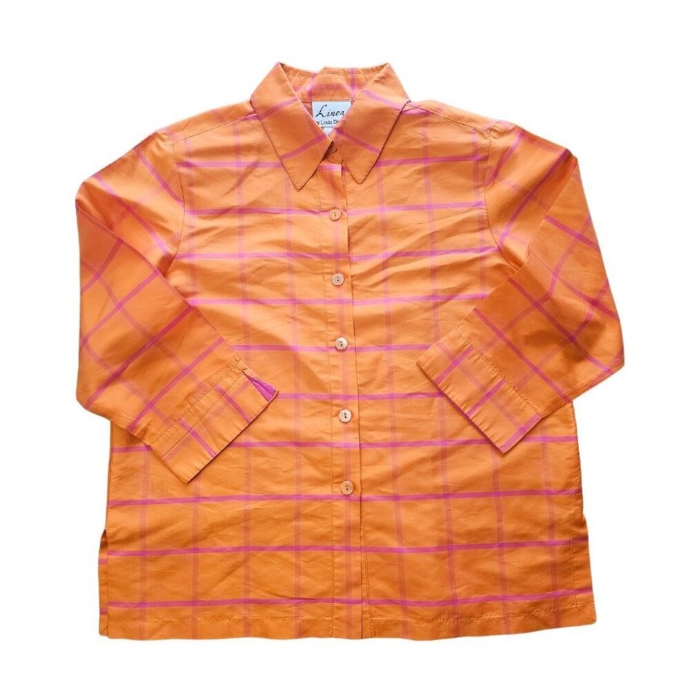Linea Silk Long Sleeve Blouse Medium Orange Loose Fit Button Down VTG